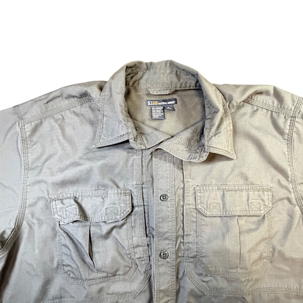 5.11 Tactical Series Mens Gray Ripstop Short Sleeve Button Up Shirt Large REG J9